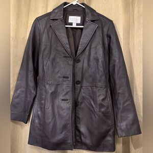 Women’s Genuine Leather Worthington Dark Chocolate Brown Button Up Jacket Coat